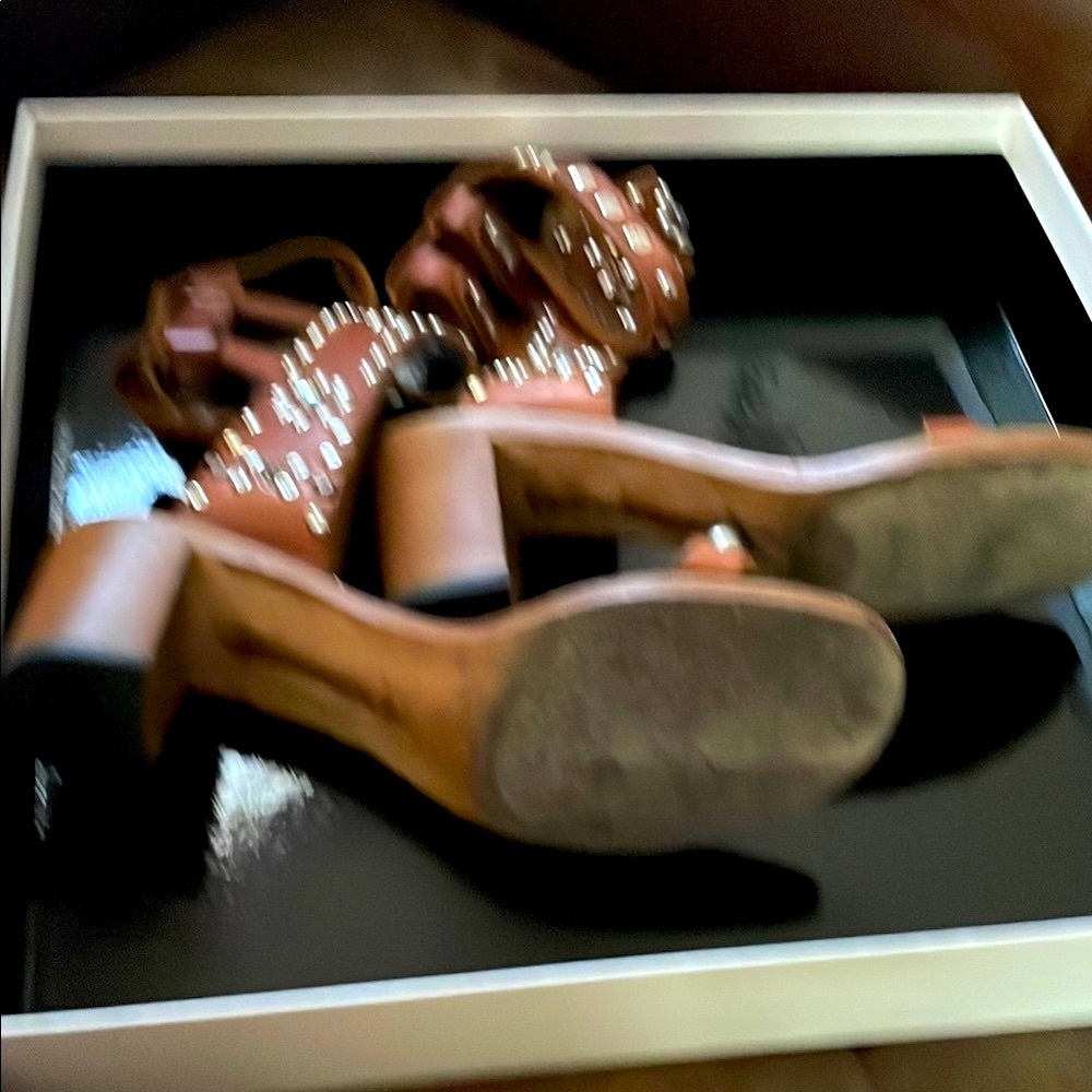 ISABEL MARANT ELVIS Studded Crystal Jeweled Brown Leather Sandals Heels 10 41 - Picture 5 of 8
